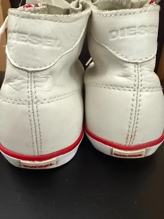 Diesel White High-Top Sneakers with Red Zipper Detail “Beach Pit” Leather - Picture 4 of 8